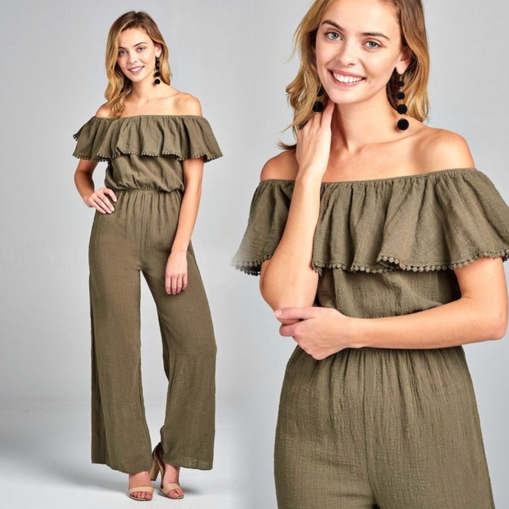 Olive Off-Shoulder Jumpsuit